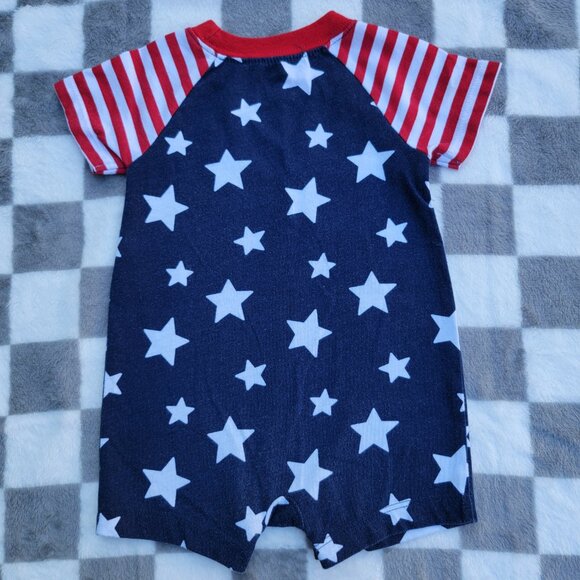 Patriotic Cotton American Flag Snap Pocket Shorty Romper Size 0-3m - Picture 2 of 4